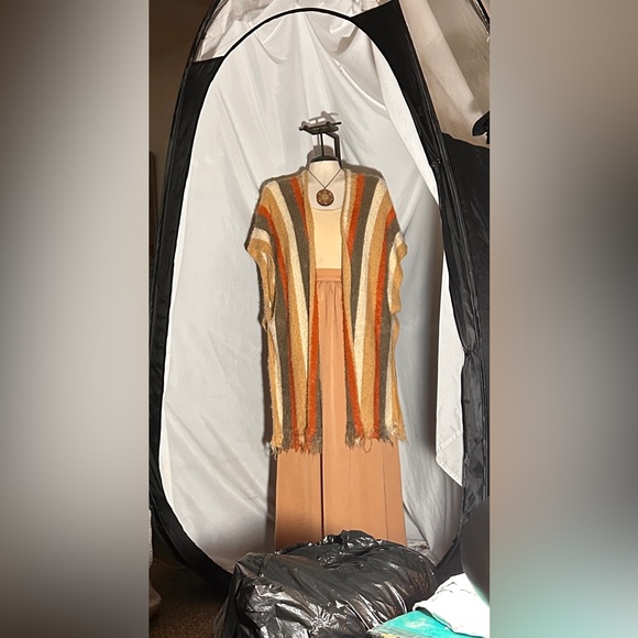 Kori America Striped Open Front Cardigan Vest S/M Boho Fall Layering - Picture 3 of 12